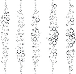 Underwater fizzing air, water or oxygen bubbles on white background. Undersea vector texture. Underwater fizzing air bubbles stream on white background.  Champagne. Effervescent drink. 