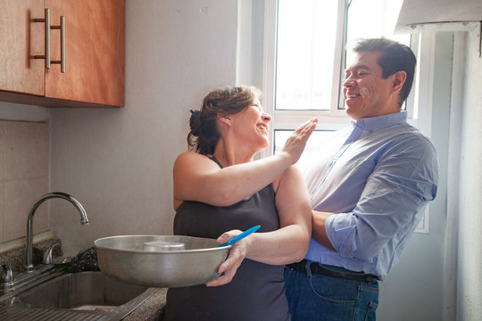 Couple Cooking Together Home Lockdown