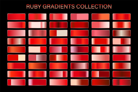 Red ruby glossy gradient, metal foil texture. Color swatch set. Collection of high quality vector gradients. Shiny metallic background.