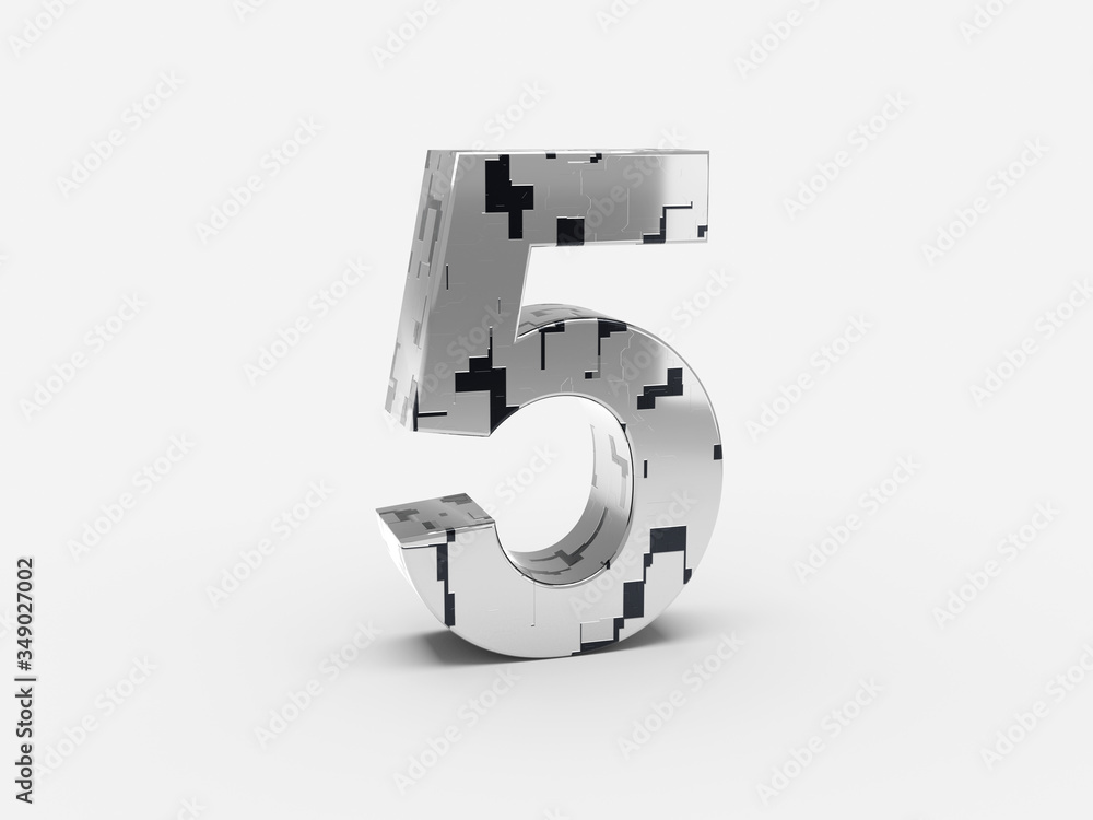 Poster futuristic number 5 - futuristic metallic font letters and numbers set with sci-fi metallic metallic