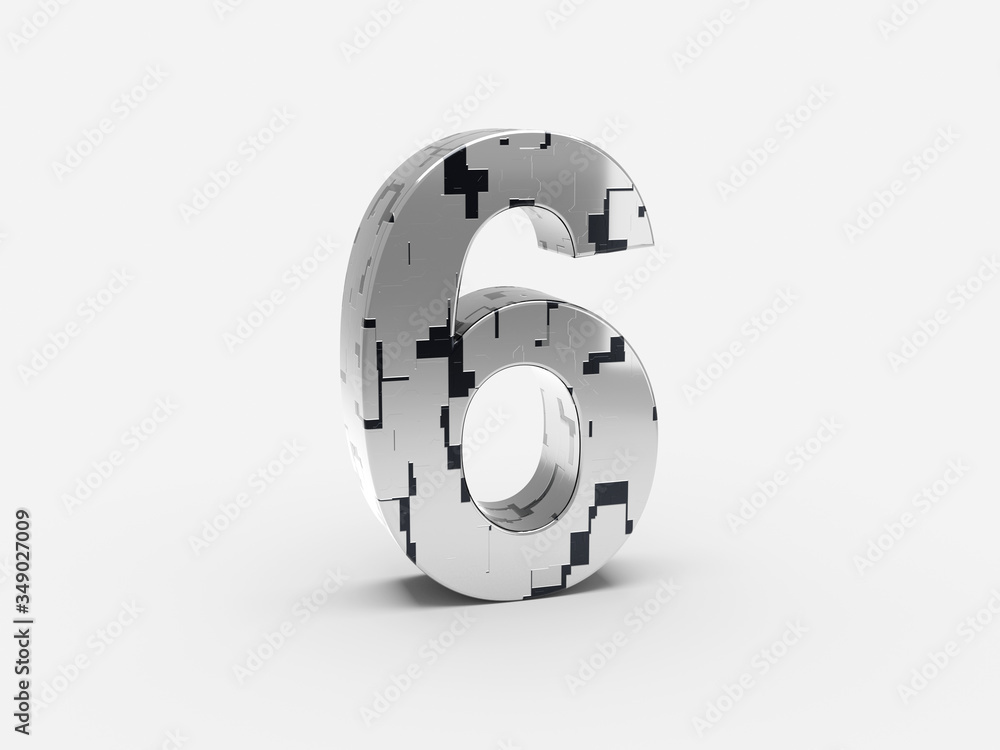 Poster futuristic number 6 - futuristic metallic font letters and numbers set with sci-fi metallic metallic