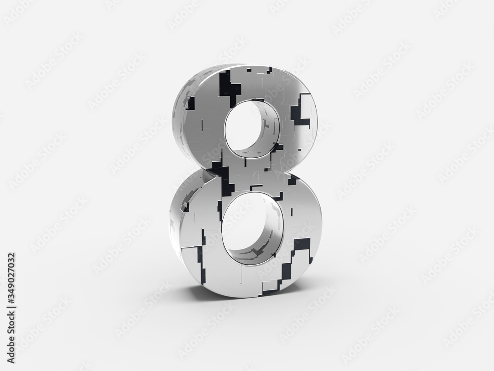 Poster futuristic number 8 - futuristic metallic font letters and numbers set with sci-fi metallic metallic
