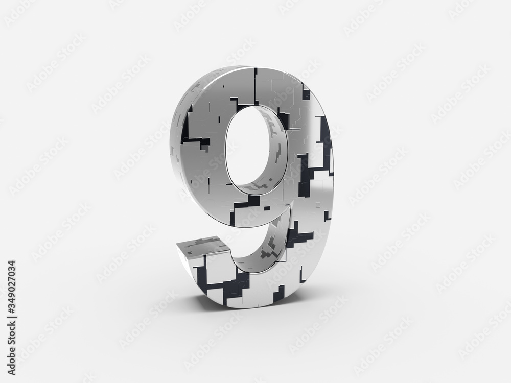 Poster futuristic number 9 - futuristic metallic font letters and numbers set with sci-fi metallic metallic