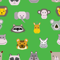 Seamless background. Vector collection of cute animal faces, icon set for baby design