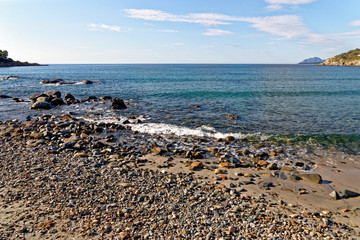 Landscape of Bathing beach Porto Frailis on the rocky coast of Sardinia - Italy