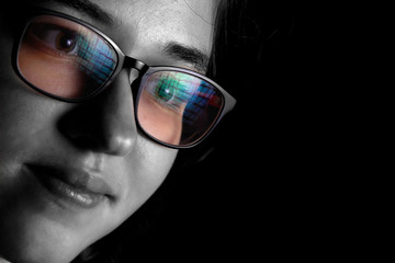 portrait on black with glasses mystery girl