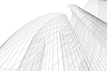 Abstract architectural background. Linear 3D illustration. Concept sketch