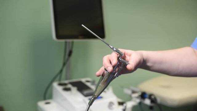 Spraying of rhinoscope. Rhinoscopy for endoscopic examination and treatment of sinusitis, sinusitis, polyps. Nozzles for rhinoscope.  Medical procedure. Invasive instrumental diagnostics