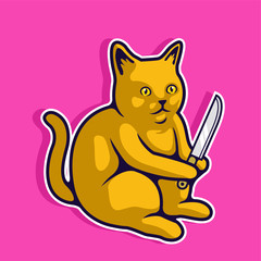 Bad Cat Holding Knife Vector Illustration - Vector