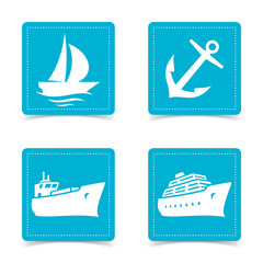 Vector nautical icons on square buttons