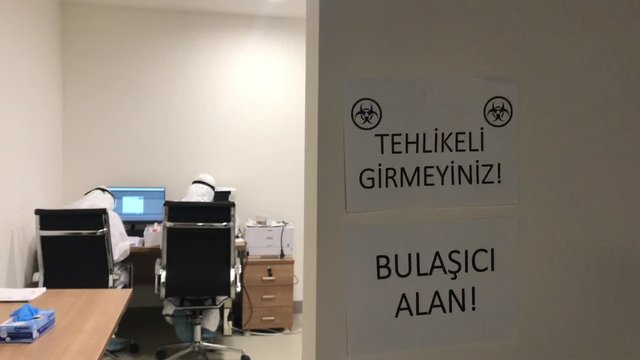 Istanbul, Turkey - May 05, 2020: Inside view of Okmeydani Prof Dr Cemil Tascioglu Hospital. Covid-19 testing center.