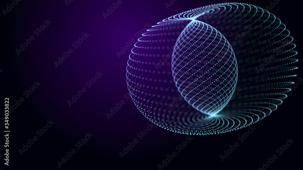 Poster Sphere with connecting points. Global Connection Technology. The accumulation of information. 3D rendering.