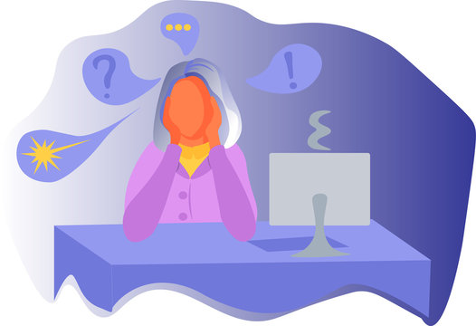 Woman's thinking concept. thoughts, overthinking. Stress, anxiety and overload. illustration