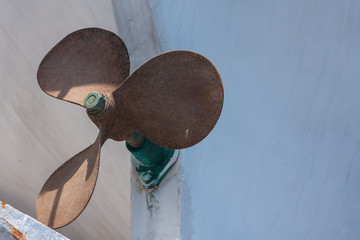 Detail of a propeller on a rescue ship at sea