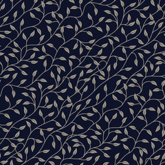 Vector seamless texture of shrub with leaves. Blue background.
