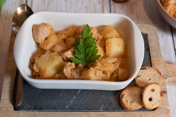 tuna and potato stew called marmitako. Traditional Basque recipe, spanish food