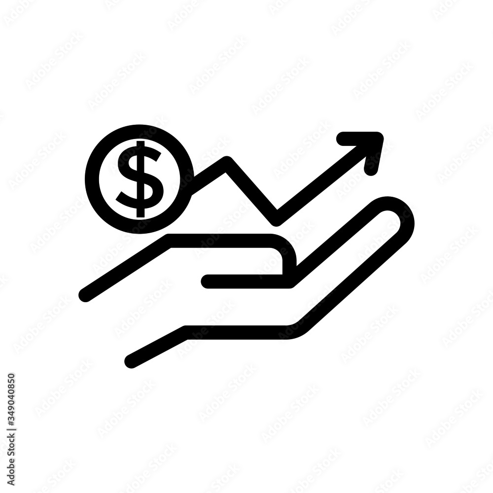 Poster growth graph in hand vector icon in line art style. growing graph icon, graph sign. growing bar grap