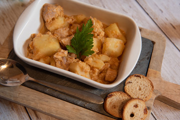 tuna and potato stew called marmitako. Traditional Basque recipe, spanish food