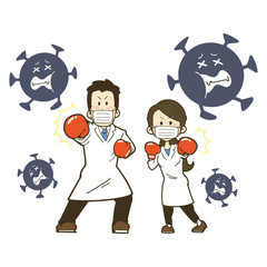 ウイルスと戦う医師たちのイラスト