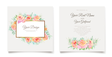 Fototapeta na wymiar floral watercolor invitation card template