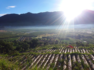 The view in the morning when the sun rises in the Dieng