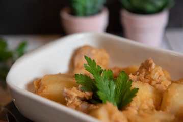 tuna and potato stew called marmitako. Traditional Basque recipe, spanish food