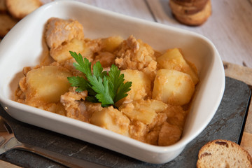 tuna and potato stew called marmitako. Traditional Basque recipe, spanish food