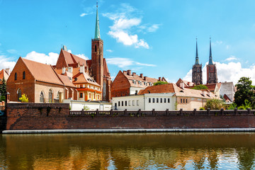 Naklejka premium Wroclaw, Tum Island (Ostrow Tumski) - Cathedral Island, view from the river on Bishop's residence. 