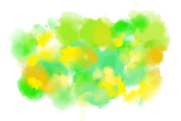 Abstract background painting in spring and summer green and yellow colors. Computer generated illustration isolated on white.