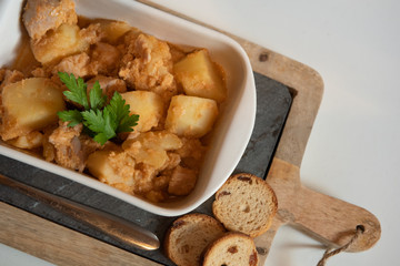 tuna and potato stew called marmitako. Traditional Basque recipe, spanish food