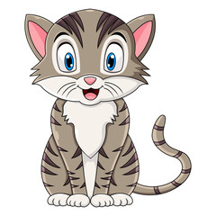 Cute cat cartoon sitting on white background