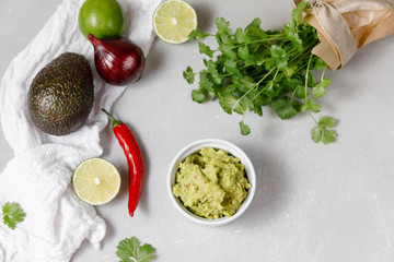 Mexican sauce guacamole with ingredients