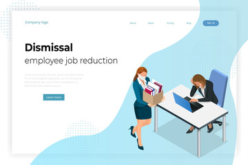 Isometric dismissal, severance, termination in case. Economic crisis caused by coronavirus. Unemployment, jobless and employee job reduction metaphor.