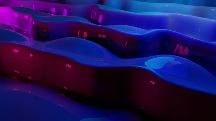 3d render of liquid Violet material. Abstract backgrond animation. Wave and ripples ultraviolet lines. 4k seamless loop.