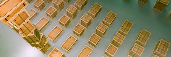 wooden boxes in a warehouse