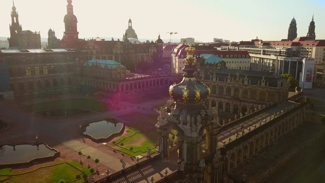 Aerial Drone Shot of Zwinger Palace Dresden Saxony Germany