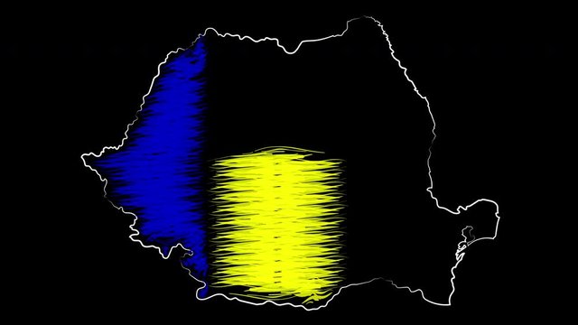 Bucharest Romania coloring the map and flag. Motion design.