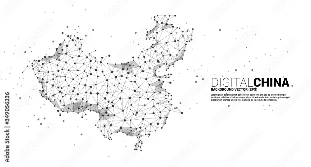 Poster vector money china map from polygon dot connect line. concept for china digital network connection.