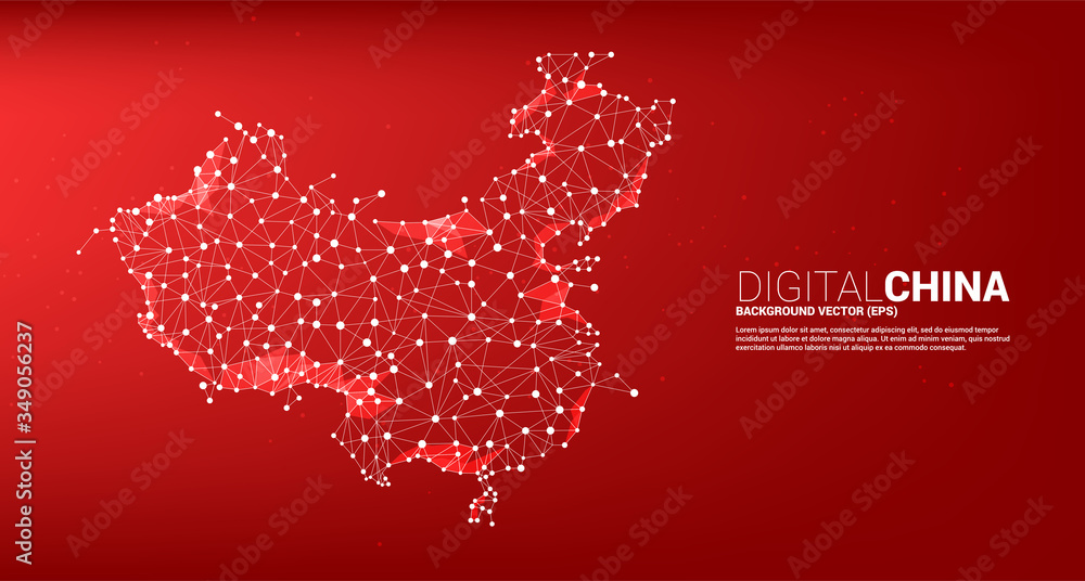 Poster Vector money China map from Polygon dot connect line. Concept for china digital network connection.