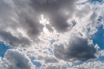 Sunlight through pre-thunderstorm clouds on a spring day.
