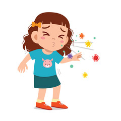 Fototapeta na wymiar sad cute little kid girl sneeze because of flu