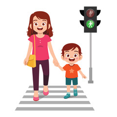 happy cute little kid boy cross the road with mother © Colorfuel Studio