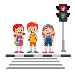 happy cute little kid boy and girl cross the road © Colorfuel Studio