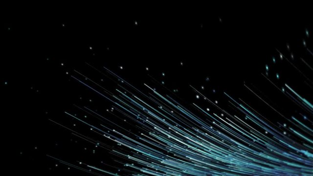 Abstract background with animation moving of lines for fiber optic network. Magic flickering dots or glowing flying lines. loop