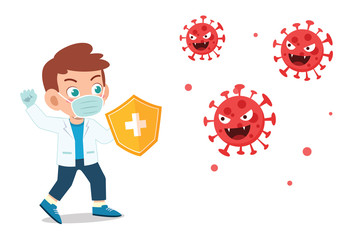 cute little kid boy fight against corona virus