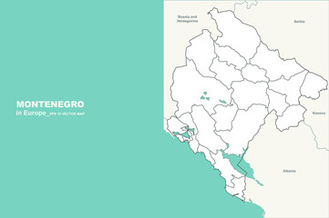 montenegro map. vector map of montenegro in europe country. - obrazy, fototapety, plakaty