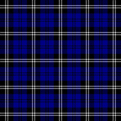 Tartan plaid. Scottish pattern in black, navy and white cage. Scottish cage. Traditional Scottish checkered background. Seamless fabric texture. Vector illustration