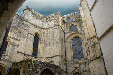 Fototapeta premium Corner of Canterbury Cathedral Under Dark Skies