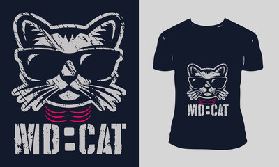 Cat T-shirt Design Template Vector And Cat T-Shirt Design, Cat Typography Vector Illustration With T-shirt mock