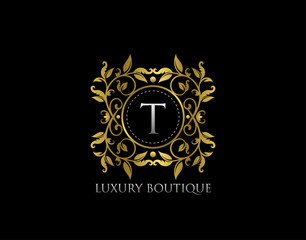 T Letter Luxury Boutique, Beautidul Flourish Gold Logo template